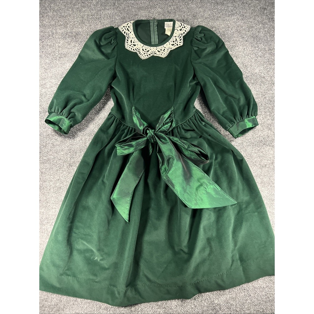 VTG Ruth of Carolina Girls Emerald Green Velvet & Taffeta Holiday Dress SIZE 10